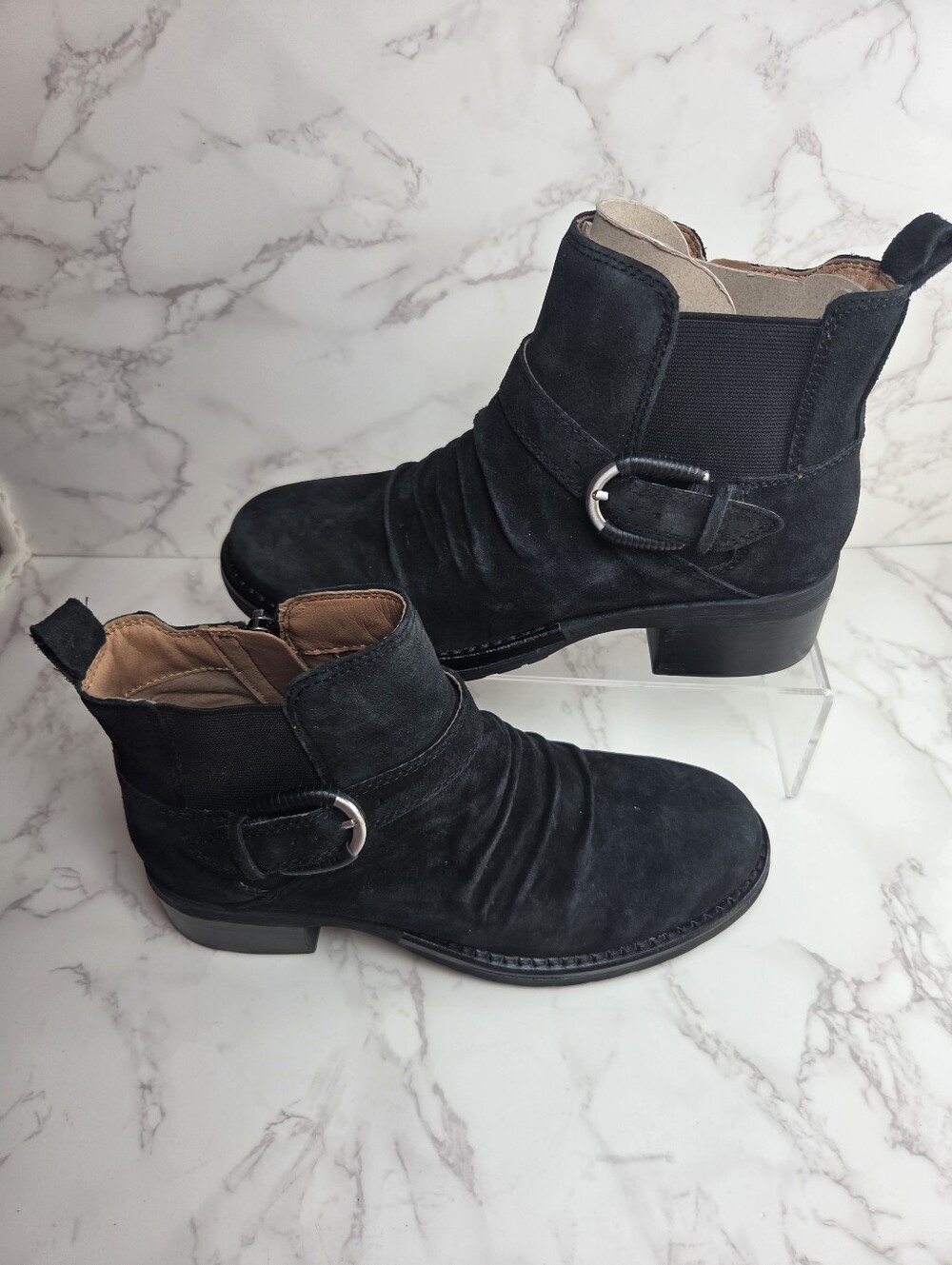 Black Suede Ankle Boots with Side Buckle(B44) - Picture 5 of 9